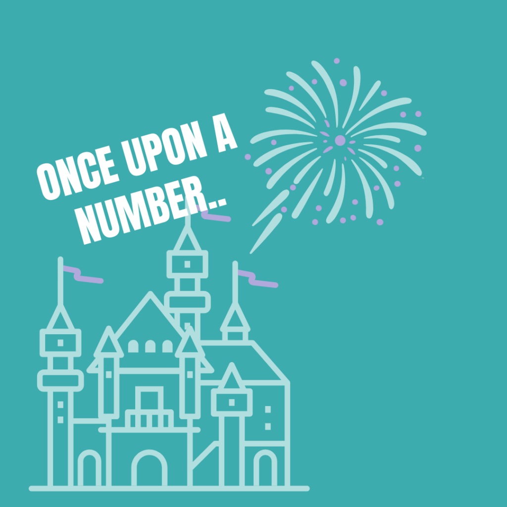 porada advisory's blog post for 'once upon a number..' teal background and white outline of castle and fireworks